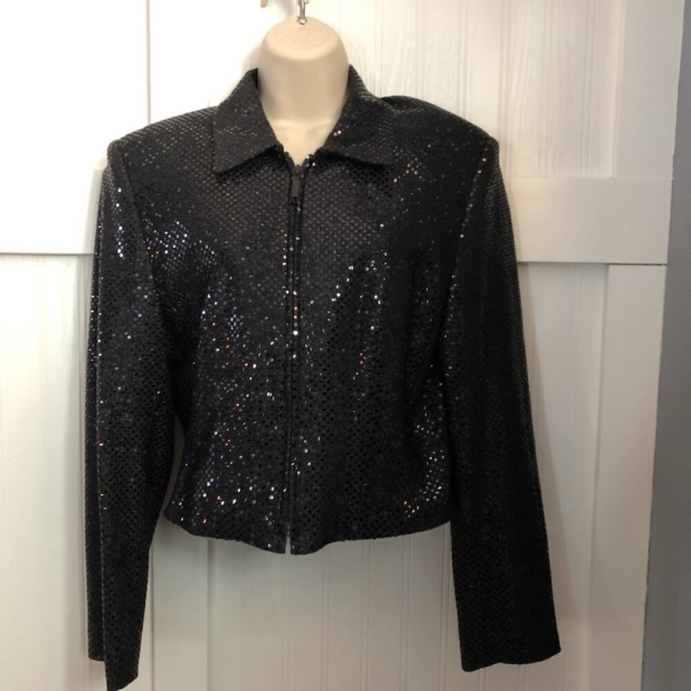 Bianca Nygard black sequin zip up blazer/jacket, size 8